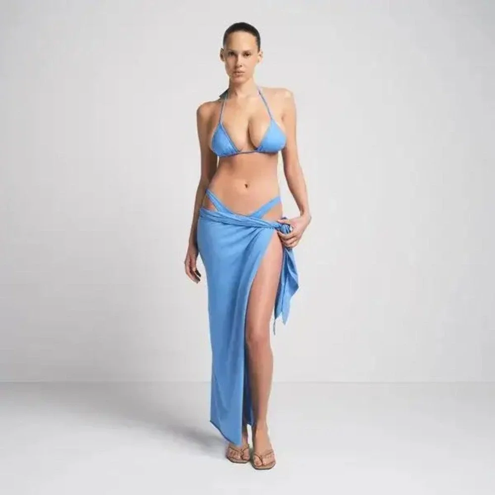 SKIMS Cotton Jersey Tie Sarong Tide Blue Swim Cover-Up CU-SAR-8506W Size 4X NWT